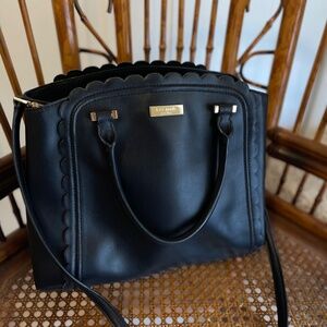 Kate Spade Black Leather Linzi Maple Court Scalloped Edge Purse
